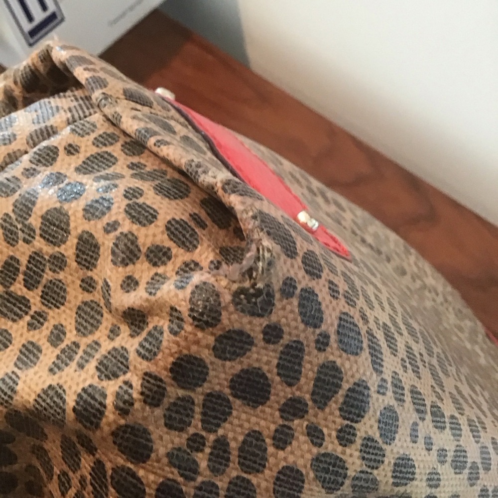 Kate Spade Stevie Leopard Print Red Leather Purse Tote Bag AS IS - Picture 4 of 10